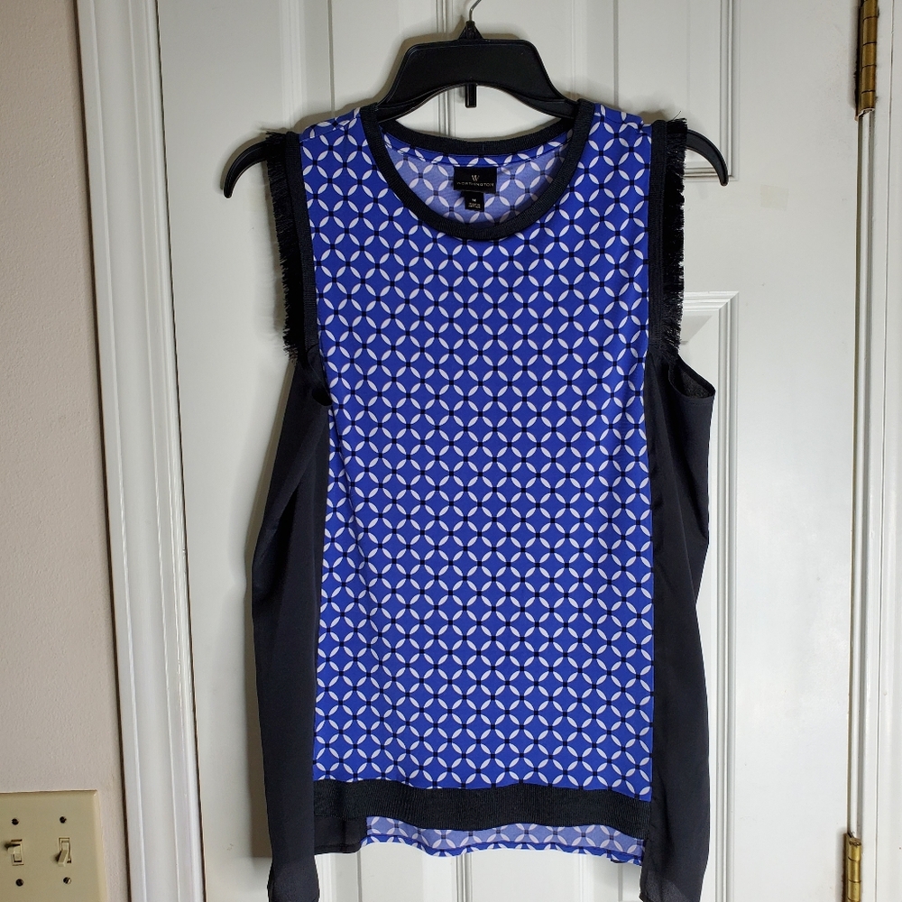 Chic Purple and Black Circle Design Sleeveless Top By Worthington